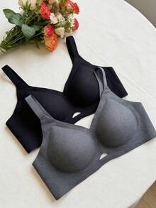2pcs Plus Size Women Hollow Out Lingerie Set, Comfortable Minimalist Sexy Camisole Bra For Summer - Multicolor - View 2