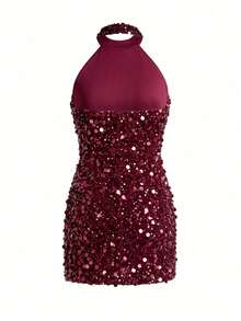 Đầm sequin không tay gợi cảm dành cho nữ của Unadoll, thích hợp cho các buổi tiệc cocktail, lễ hội âm nhạc, tiệc tùng, sự kiện, sinh nhật, ngày Valentine và các dịp khác. - Màu Đỏ Sâu - Xem 3