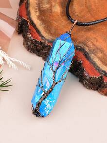 手工缠绕彩虹水晶柱生命之树吊坠项链，时尚简约饰品，独特个性化颈链 - 編織電鍍項鍊 - 查看 16