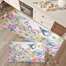1pc Watercolor Floral Hummingbird Print Kitchen Floor Mat Set Polyester Absorbent Non-Slip Waterproof Oil-Proof Stain-Resistant Easy To Clean Washable For Kitchen Sink Laundry Room Decor - 16*24inch/(40*60cm) - View 7