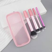 4pcs Long Handle Makeup Brush Set With Powder Foundation Blush Eye Shadow Brushes, Includes Pink Storage Pouch - Multicolor - View 11