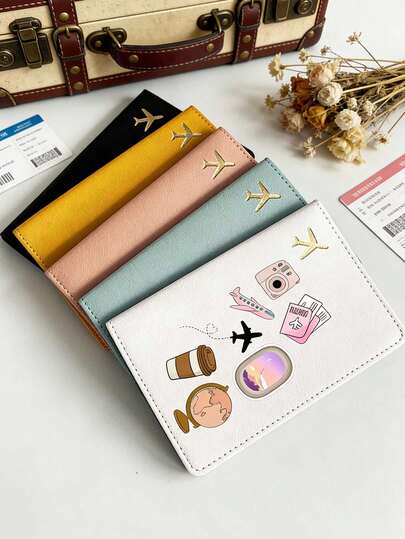 1pc Cartoon Pattern Fashionable Passport Holder, Flip-Open Design For Convenient Use, Travel Essential, Stylish Passport Cover. Personalized Passport Wallet & Card Case, Valentine's Day Gift. Colorful, Minimalist, Personalized, Unique, Available In Yellow, Black, White, Blue, Pink, Red, 6 Color Options