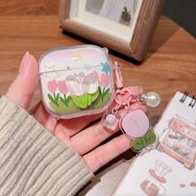 Hộp đựng tai nghe hình hoa tulip nơ thanh lịch kèm mặt dây chuyền, tương thích với Apple Pro/Thế hệ thứ 2, ốp bảo vệ tai nghe Pro 3, thiết kế tối giản dành cho nữ, hộp đựng 4 tai nghe. - Nhiều màu - Xem 2