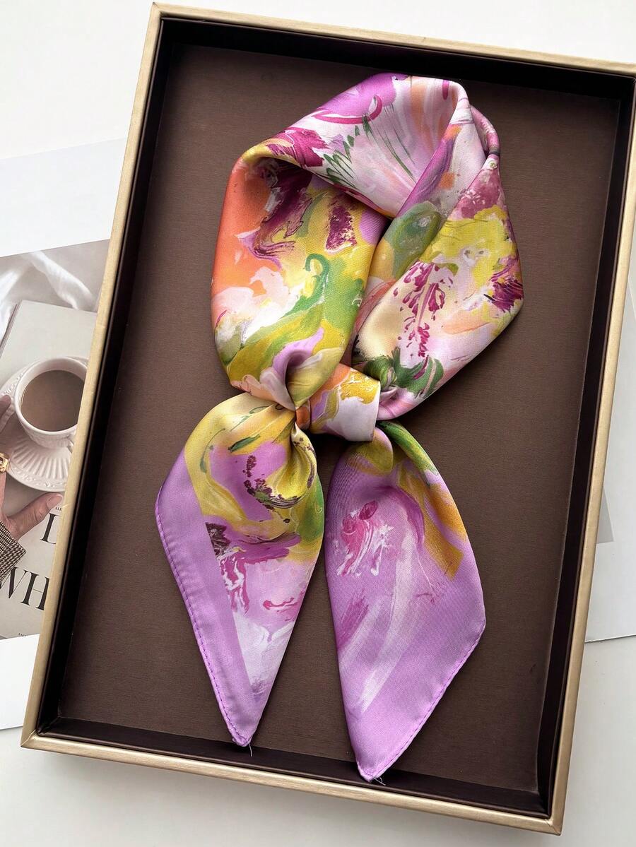 1pc Handkerchief Plain Neck Scarf For Women Small Shawls Wraps Bandana Head Scarfs Square Headband Hijab Scarves - Purple - View 1
