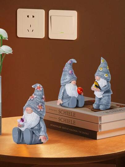 1 Bộ đồ trang trí hình người lùn bằng nhựa dễ thương, bao gồm hình nấm, chim, bướm và người lùn, thích hợp để trang trí nhà cửa, bàn làm việc, giá sách và làm quà tặng (Màu xám)