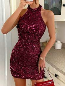 Đầm sequin không tay gợi cảm dành cho nữ của Unadoll, thích hợp cho các buổi tiệc cocktail, lễ hội âm nhạc, tiệc tùng, sự kiện, sinh nhật, ngày Valentine và các dịp khác. - Màu Đỏ Sâu - Xem 9