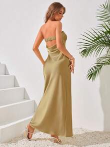 LOVE&LEMONADE Women's Solid Color Strapless Dress, Suitable For Daily Wear, Parties, Dates, Weddings, All Seasons Spring - Khaki - View 7