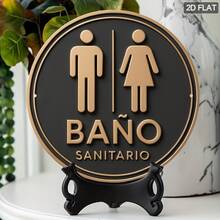 2D Surface - Circular Aluminum Sign With A 2D Spanish Toilet Symbol, Diameter 19.69inch. This Single-Piece Metal Decoration Is Perfect For Restaurants, Cafes, And Fireplaces. It Is Both Stylish And Dustproof, Making It An Ideal Choice For Wall Decoration. - 1PC - 查看 5