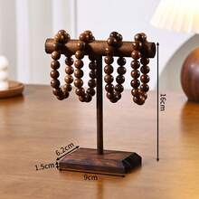 1pc Retro Walnut Wood Single/Double Layer Jewelry Stand, Necklace Bracelet Pendant Display Rack, Dresser Organizer, Gift & Store Display - T-shaped Walnut Wood Bracelet Holder - View 13