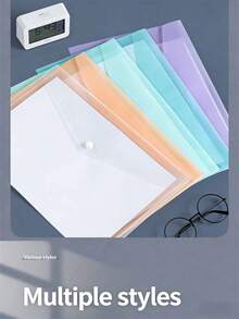 1 Gói (5 chiếc) Túi đựng hồ sơ A4 dày, trong suốt, dung lượng lớn, có nút bấm, chống thấm nước, bằng nhựa, thích hợp cho học sinh ôn thi, hồ sơ công ty, cuộc họp, v.v. - Nhiều màu - Xem 3