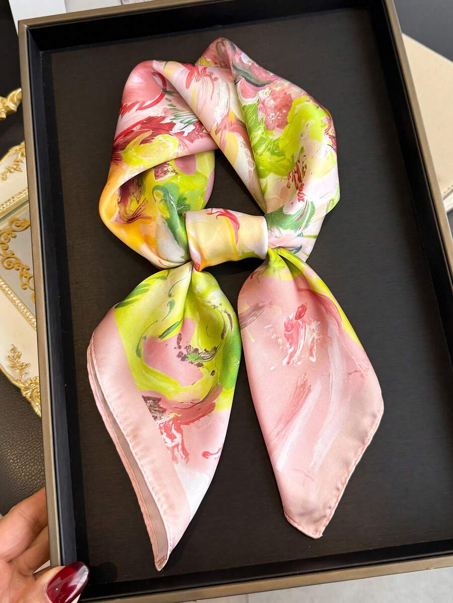 1条女士优雅复古印花轻薄缎面方巾，波西米亚风休闲女士围巾/披肩，轻薄舒适，适合春夏日常佩戴和外出。 - 彩色 - 查看 1