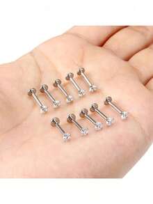 10个装 20G 18G 16G 推入式唇环 不锈钢唇钉饰品 唇环 指甲软骨耳骨耳环 耳钉 鼻环 穿刺饰品 男女通用 3mm CZ - 彩色 - 查看 10