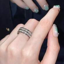 1 件不锈钢星光钻石水钻装饰时尚戒指，防褪色，男女通用，情侣款 - 雙圈銀色 - 查看 8