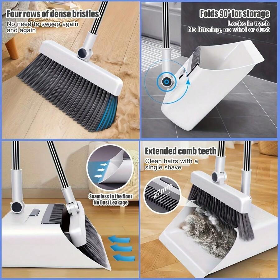 Bộ chổi quét nhà 3 trong 1 kèm hốt rác và bàn chải sàn | Bộ dụng cụ vệ sinh 2 trong 1 với cán dài, túi đựng rác, quét nhà hiệu quả, bàn chải chà nhà kèm lược và hốt rác, dụng cụ vệ sinh ngoài trời và sân vườn, vật dụng vệ sinh thiết yếu - ba - Xem 1