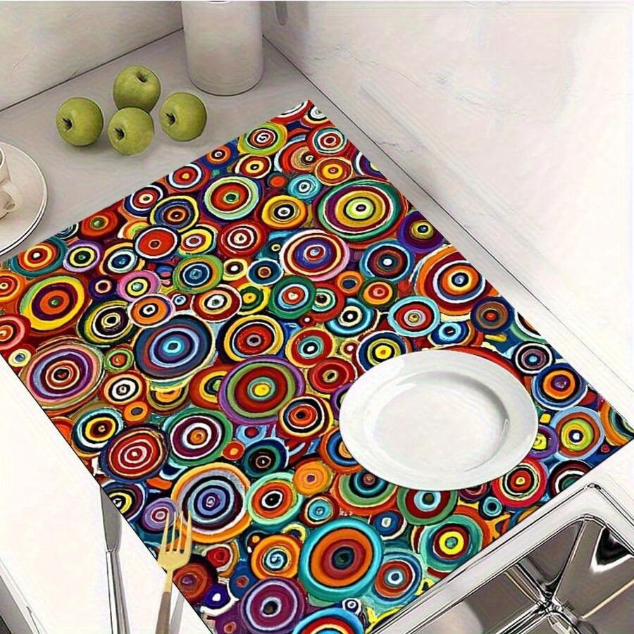 Non-Slip Absorbent Kitchen Mat - Heat-Resistant Countertop Protector, High Quality Table Mat For Dish Drying, Coffee Station, Dining - Easy-Clean Surface, Decorative Kitchen Decor For Home & Restaurants, Vibrant Design, Modern Households - 彩色 - 查看 1