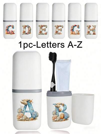 1pc Beach Seashell Letter A-Z Portable Toothbrush Travel Toothbrush Cup Travel Toothbrush Holder, Portable Toothbrush Cup Lid, Suitable For Travel, Camping, Business Trips And School Use, Multi-Functional Toothbrush Cup, Travel Wash Cup, Toothbrush And Toiletries Storage Set, Simple Toiletry Storage Box, Travel Essential, Bathroom Accessory, Home Goods And Storage Holiday Gifts.