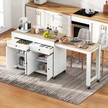 Kitchen Island On Wheels, Extendable Dining Area Kitchen Island With Worktop And Drawers, Mobile Freestanding Kitchen Island, Ideal For Kitchen And Dining Room - Natural - View 4