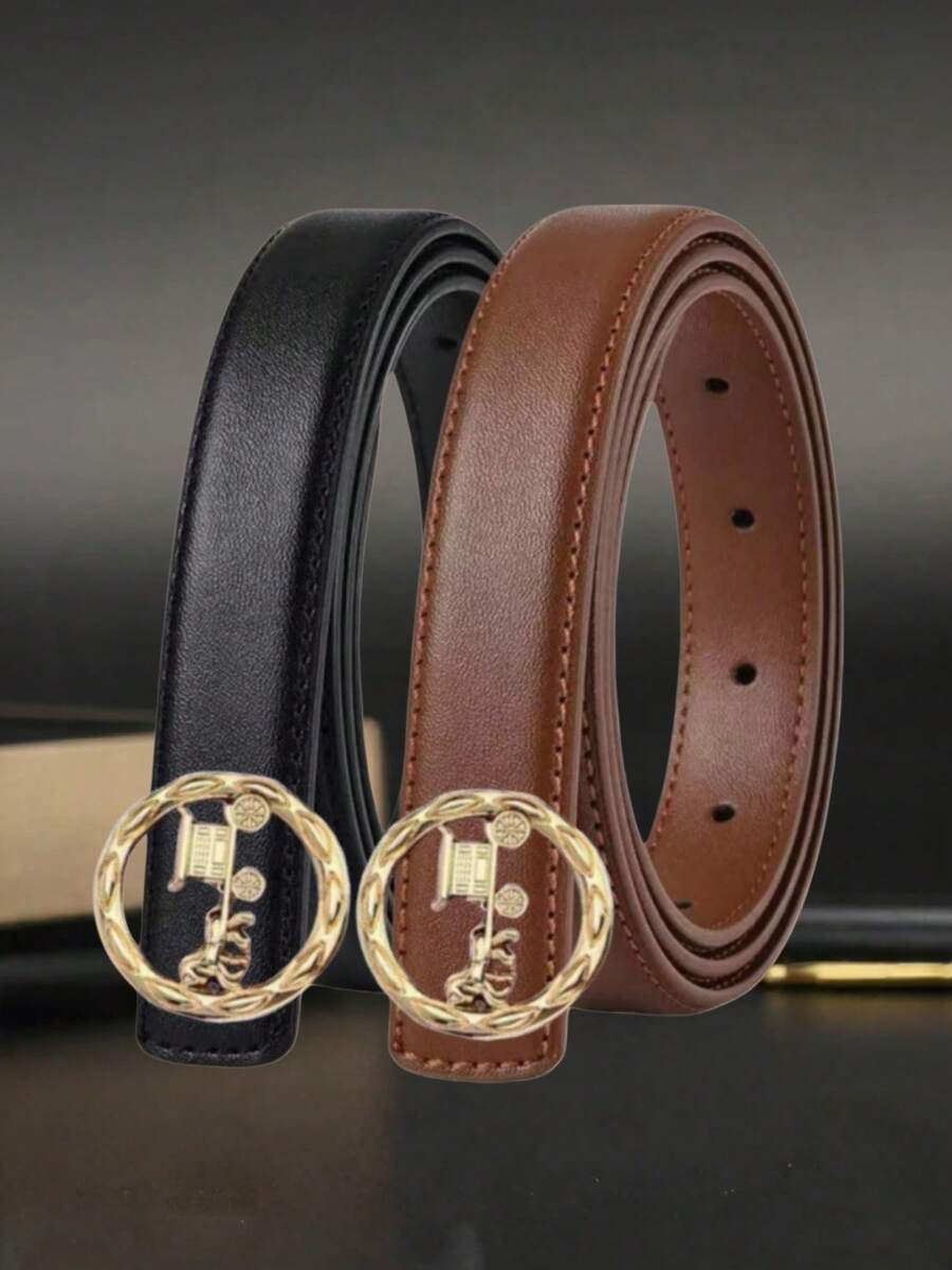 金色圆环扣合金光滑腰带，时尚休闲百搭，可搭配牛仔裤和连衣裙，是馈赠亲朋好友的理想节日礼物。 - 彩色 - 查看 1