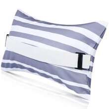 Menkxi Almohada inflable de playa de 17 x 10 pulgadas almohada de playa con funda extraíble almohada de playa con correa a rayas para mochilero para verano playa piscina día festivo de viaje - Gris y blanco - Ver 7