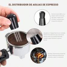 Kit Barista Profesional Para Espresso 22 Accesorios de Café Tamper 51mm WDT Jarra Espumadora 350 ml Latte Art Base Tapete y 16 Plantillas 22 - Negro y plata - Ver 4