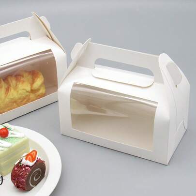 20pcs Portable Cake Boxes With Transparent Window, Suitable For Cake Rolls, Swiss Rolls, Baking And Packaging