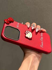 SANRIO 真皮3D蝴蝶和KT猫手机壳，兼容 17 Pro Max、14/16 Plus、15、13、12、11 - 紅色 - 查看 5