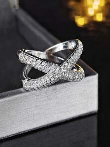 MOONSO 1pc Fashion Creative Personalized Zirconia Cross Design Engagement/Wedding Ring For Women R4810 - White - View 6