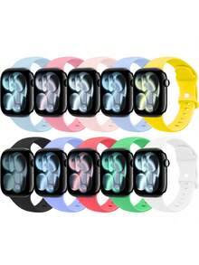 10条装柔软硅胶运动表带，兼容 38mm、40mm、41mm、42mm、44mm、45mm、46mm、49mm，适用于 Series 10、SE、9、8、7、6、5、4、3、Ultra，时尚健身必备礼品套装 - 多色8 - 查看 13