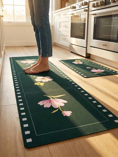 1 Stück Küchen-Läufer mit Blume Muster, minimalistisches buntes Blumenmuster, nordischer Luxus-Stil Küchenmatte, langer Flur Waschraum Teppich, maschinenwaschbar, geeignet für Küche, Esszimmer, Waschraum, Eingangsbereich, Schlafzimmer
