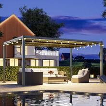 調整可能な金属製屋外日よけパーゴラ 12x20フィート カーテン＆ネット付き 雨樋システム ダークグレー 庭用 (12'x20'、黒色) - ブラック - チェックする 7