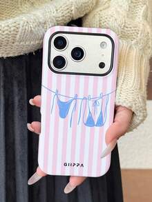 GIIPPA 一款粉白条纹搭配酒红色比基尼图案的 17 Pro Max手机壳，也适用于16 Pro Max、15 Pro Max、14 Pro Max，韩版时尚趣味手机壳，兼容 11/12/13/14/15/16 Pro Max Plus，优雅设计男女皆宜，是圣诞节、情人节、复活节、婚礼季和生日送给女友的理想礼物。 - 粉色 - 查看 3