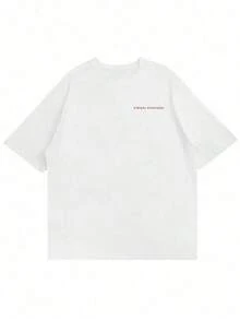 Camiseta de manga corta blanca de estilo retro para hombre |   Estampado de Pegaso rojo y "Risk Takers" en la espalda |   Estilo casual americano - Blanco - Ver 2