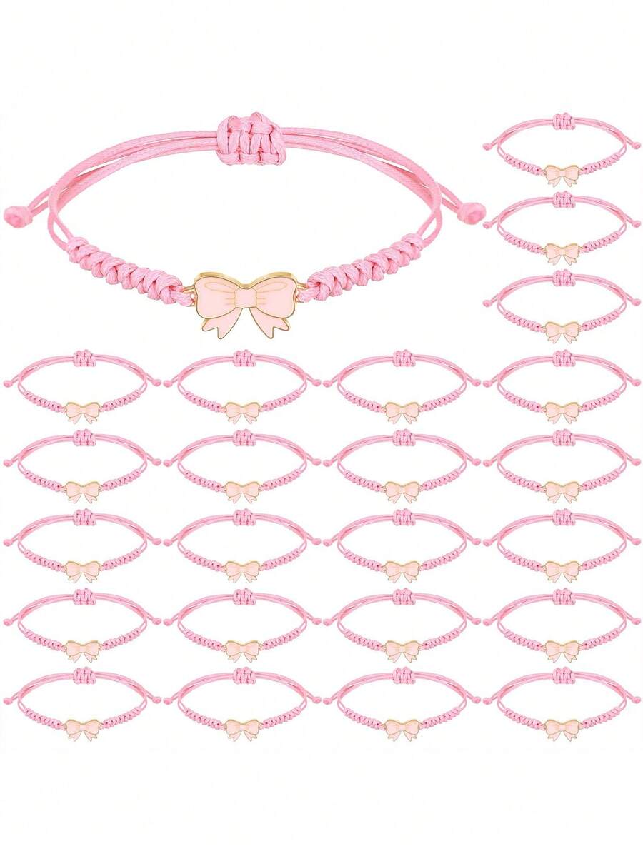 1pc Cute Bow Bracelet, Sweet Braided Adjustable Cord, Suitable For Cheerleaders, Dance Teams, Friends, Perfect Birthday Party Favors, Classroom Rewards, Handmade Graduation & Wedding Gifts