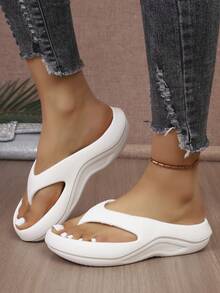 Dép xỏ ngón đế dày chống trượt, chống thấm nước, màu trắng tinh kiểu Pháp, đế mềm mại, đa năng dùng được ở nhà, phòng tắm, bãi biển, kỳ nghỉ, tiệc trà chiều, và mặc hàng ngày. - trắng - Xem 2