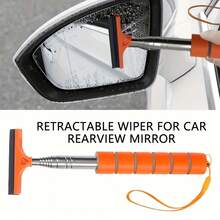 1pc Retractable Car Windshield Wiper, Adjustable Long Arm Rearview Mirror Wiper, Retractable Car Glass Scraper, Universal Car Accessories, Portable Car Lens Rain Removal Cleaner - C - View 2