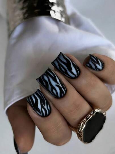 Black & White Zebra Print Nail Stickers, Stylish Long Lasting Nail Art Decals, High-End Black & White Zebra Pattern Nail Wraps, Influencer Same Style Brightens Hands