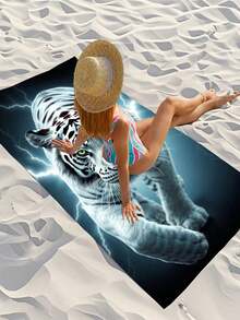[250 g/m² Ultra Suave Secado Rápido] Toalla de Playa de Microfibra 70*140cm/90*180cm | Estampado de Tigre Blanco Relámpago | Toalla de Natación de Alta Absorción Portátil, Decoración de Baño, Toalla de Playa | Adecuada para Playa de Verano, Natación, Viaje, Camping, Fitness - Tigre blanco relámpago - Ver 5