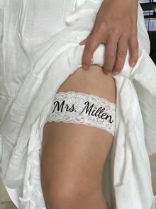 Customizable Name Wedding Socks, Can Be Used As Bridal Souvenirs And Gifts. White Bridal Garter. Wedding Party Favors. Pure White Garter. White Lace Wedding Garter. - Multicolor - View 2