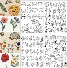 Giấy in sẵn họa tiết hoa, cây cỏ và động vật, chất ổn định thêu tan trong nước, nhãn dán mẫu thêu không dệt tự dính, nhãn dán chuyển hình thêu lên quần áo. - Đen và trắng - Xem 9