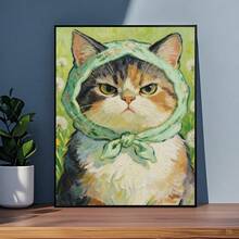 1 Piece 5D DIY Frameless Diamond Painting - "Dandelion Cat Wearing A Green Headscarf" - Multi-Size Mosaic Full Round Drill Acrylic Diamond Art DIY Diamond Painting Kit, Ideal For Tabletop And Wall Decoration In Homes And Offices. - No Frame - View 2
