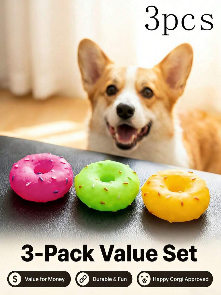 3件装狗狗磨牙玩具，耐用型磨牙玩具，适合中小型犬，宠物训练发声玩具 - 彩色 - 查看 1