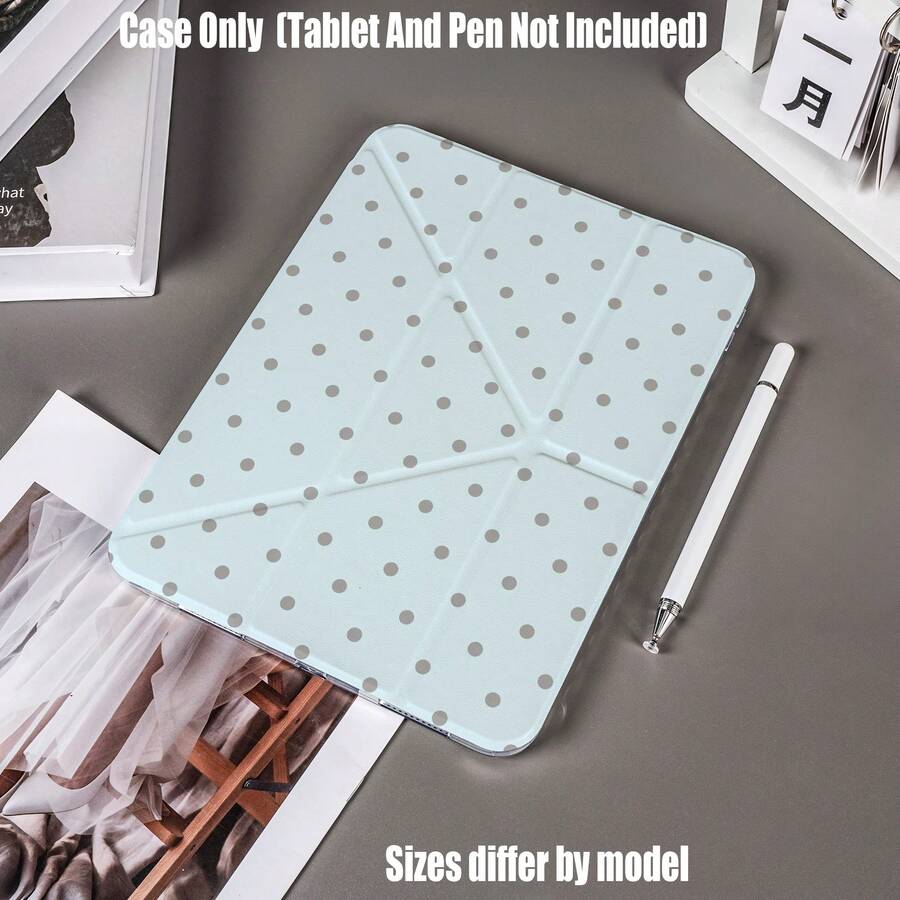 Y-Fold High-Transparency Acrylic Tablet Case.Cool Light Blue Polka Dot Y-Fold Clear Acrylic Case - School Student Tablet Cover With Pencil Slot.Y-Shaped Foldable Transparent Acrylic Tablet Case With Pencil Slot, Stable Stand And Shockproof Design. High Transparency, Durable Print.Compatible Models Mini4/5 - Blue Gray Dots - View 1