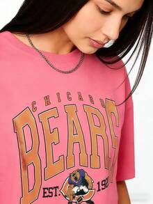Vintage Chicago Sweatshirt Vintage Bears Unisex Shirt, American Bootleg, Oversized Short Sleeve Classic Heavy Cotton Shirt Printed Graphic Tee Women's Casual Short-Sleeved TopSports Short Sleeves - 粉色 - 查看 3
