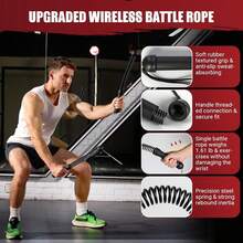 Cuerdas de batalla sin cuerda con peso, cuerdas de batalla portátiles y resistentes sin cable para gimnasio en casa con póster, cuerda de ejercicio para fortalecimiento, HIIT y entrenamiento aeróbico de bajo impacto para hombres y mujeres - Negro - Ver 3