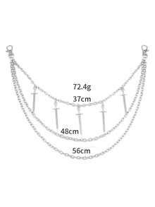 1 pieza Collar de cadena multicapa con colgante de espada de metal vintage, accesorio de moda adecuado para combinar con vaqueros, faldas, uso diario, ropa urbana, Halloween, festivales de música, estilo Y2K - Colgante de espada con múltiples cadenas - Ver 3