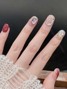 10pcs/Set Press On Nail Art, Dream Star Evening, Sweet And Cool Cat Eye Hand Painted Five Star Dreamy And Cute Nail Art, Handmade Wearing Nail Art - Multicolor - View 3