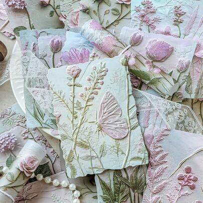 23pcs/Bag Aesthetic Green Plant Journaling Base Paper Vintage Floral Scrapbook Paper DIY Hand Account Decorative Craft Background Material Paper For Art Album Planner Decoration