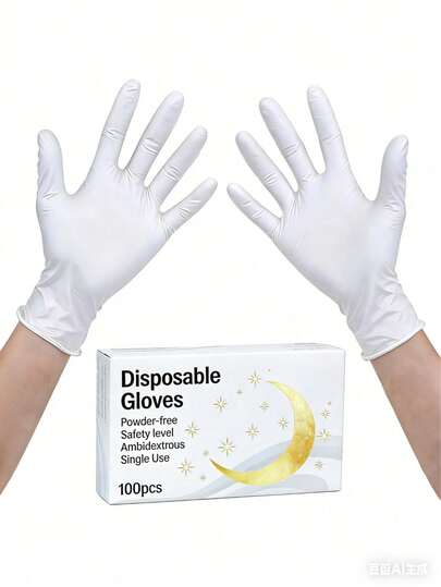 100/50 pares de guantes desechables de nitrilo blanco sin polvo, sin látex, aptos para limpieza del hogar, salones de belleza, aseo de mascotas, manualidades DIY, limpieza de baños y cocinas (empaquetados)