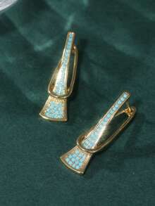 1 Set Women's Fashion Dangle Earrings Set, Featuring Faux Turquoise, Geometric Style, Elegant Lady Party Earrings, Suitable For Casual Daily And Party Wear - Blue - View 5