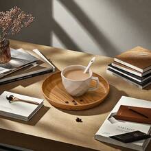1/3件套条纹PP塑料防滑食品托盘套装 - 圆形多用途塑料托盘，早餐盘/咖啡杯垫/储物托盘，耐用商用及家用餐具，甜点面包水果托盘 - 木紋 - 查看 10